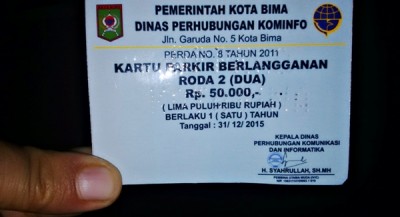 Kartu Parkir dari Dishubkominfo Kota Bima. Foto: Bin