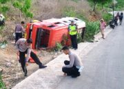 Olah TKP, Bus Terguling di Tanjakan Desa Sumi tidak Layak Jalan